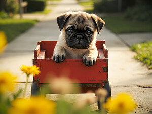 Sleepy Pug Puppy Rests After Wagon Adventure by Puppy Prints