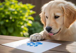 Golden Retriever Puppy Proud Of Pawprint Autograph by Puppy Prints