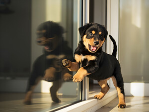 Rottweiler Puppy Discovers Glass Door Reflection by Puppy Prints