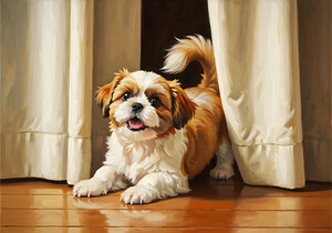 Happy Shih Tzu Puppy Ready To Play In Living Room by Puppy Prints