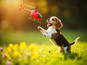 Beagle Puppy Discovers Flying Toy by Puppy Prints