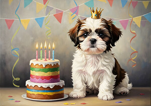 Sleepy Birthday Puppy Rests After Party Fun