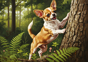 Chihuahua Puppy Spots Squirrel In Tree by Puppy Prints