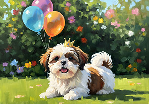 Shih Tzu Puppy Gets Ready For Birthday Party by Puppy Prints
