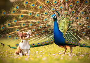 Chihuahua Puppy Tries To Copy Peacocks Elegance by Puppy Prints