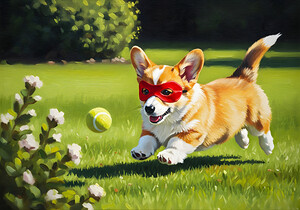 Sleepy Super Corgi Rests After Hero Adventures by Puppy Prints