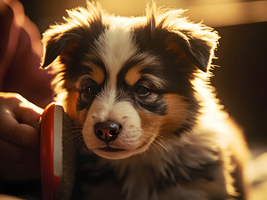 Australian Shepherd Puppys First Brush Encounter by Puppy Prints