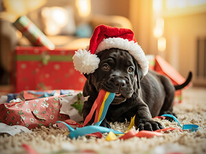 Cane Corso Puppys First Christmas Morning Discovery by Puppy Prints