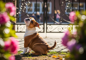 Bulldog Puppy Waits By School Gate by Puppy Prints