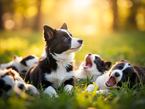 Sleepy Border Collie Puppy Finally Rests With Pack by Puppy Prints