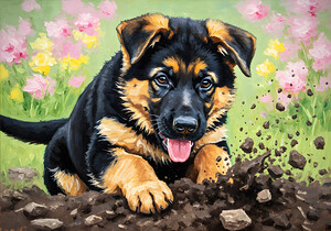 German Shepherd Puppy Discovers Perfect Digging Spot by Puppy Prints