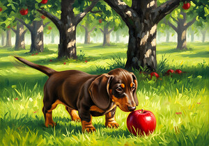 Happy Puppy Enjoys Apple Treat