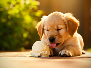 Golden Retriever Puppy Discovers Ice Cream Treat by Puppy Prints