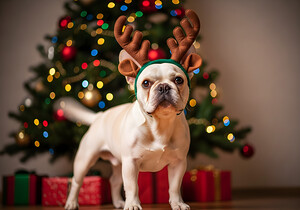 Tired Puppy Rests After Christmas Fun