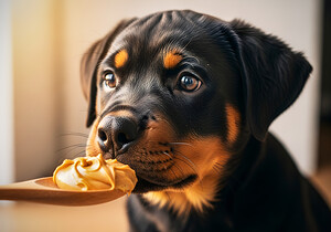 Rottweiler Puppy Discovers Something New by Puppy Prints