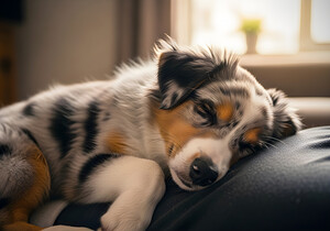 Australian Shepherd Puppys Perfect Nap Spot by Puppy Prints