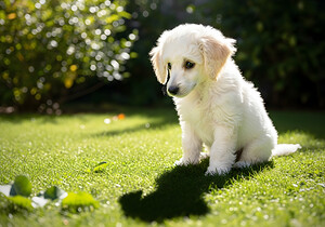 Poodle Puppy Discovers Shadow Play On Sunny Day by Puppy Prints