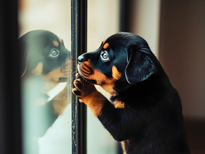 Thoughtful Puppy Contemplates Mysterious Reflection