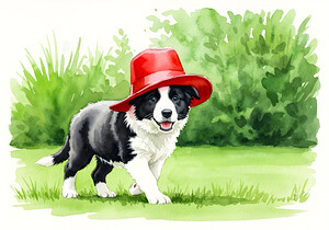 Border Collie Puppy Discovers A Big Red Hat by Puppy Prints