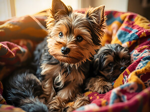 Yorkshire Terrier Puppy Sleeps Peacefully In Blankets by Puppy Prints
