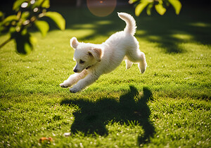 Exhausted Poodle Puppy Rests After Shadow Chase Game by Puppy Prints