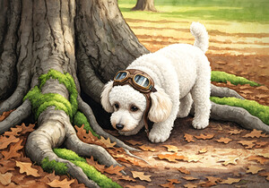 Poodle Puppy Ready For Garden Adventure by Puppy Prints