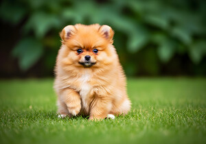 Pomeranian Puppy Sees Extended Hand by Puppy Prints