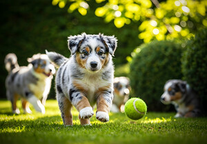 Australian Shepherd Puppy Catches Tennis Ball by Puppy Prints