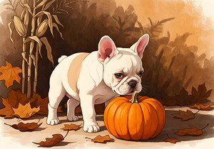 French Bulldog Puppy Discovers Autumn Pumpkin Patch by Puppy Prints