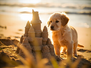 Golden Retriever Puppy Discovers Amazing Sand Castle by Puppy Prints