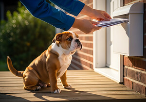 Bulldog Puppy Waves Goodbye To Mail Carrier by Puppy Prints
