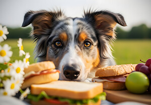 Australian Shepherd Puppy Discovers Picnic Spread by Puppy Prints
