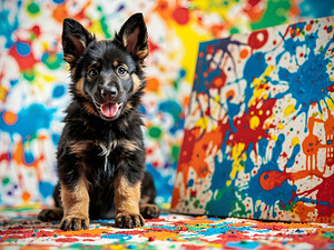 German Shepherd Puppy Gets Clean After Art Adventure by Puppy Prints