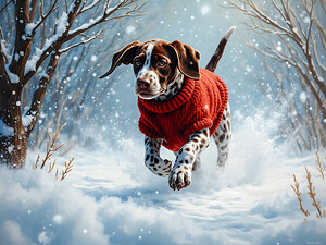 Sleepy Puppy Rests After Snow Adventure In Sweater