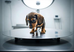 Relieved Dachshund Puppy After The Weighing Visit