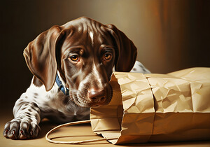German Shorthaired Pointer Puppy Discovers Shopping Bag by Puppy Prints