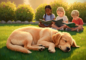 Golden Retriever Puppy Naps After Fun Day Playing by Puppy Prints