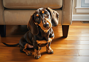 Dachshund Puppy Caught On The Forbidden Sofa by Puppy Prints