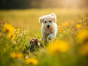 Poodle Puppy Rests Peacefully With Hedgehog Companion by Puppy Prints