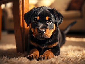 Rottweiler Puppy Joins The Family Fun by Puppy Prints