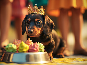 Tired Birthday Puppy Rests After Party Fun