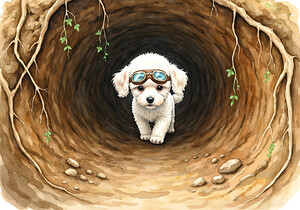 Poodle Puppy Finds Amazing Underground Chamber by Puppy Prints