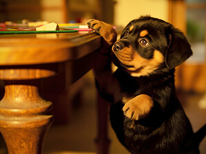 Rottweiler Puppy Discovers Family Game Night by Puppy Prints