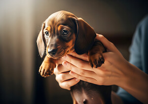 Dachshund Puppy Arrives At The Veterinary Clinic