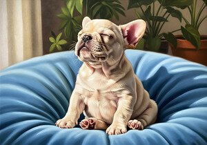French Bulldog Puppy Sound Asleep Sitting Upright by Puppy Prints