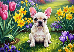 French Bulldog Puppy Discovers Spring Garden by Puppy Prints