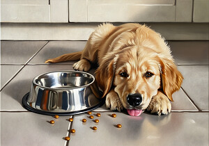 Satisfied Golden Retriever Puppy After Finishing Meal by Puppy Prints