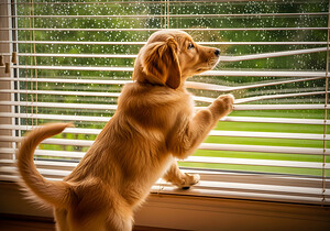 Golden Retriever Puppy Watches Rain Through Window by Puppy Prints