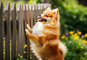 Curious Pomeranian Puppy Spots Something In The Sky by Puppy Prints