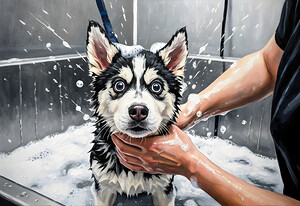 Proud Siberian Husky Puppy After First Professional Grooming